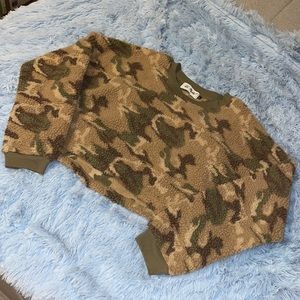 Camo Sherpa Crop Sweater
